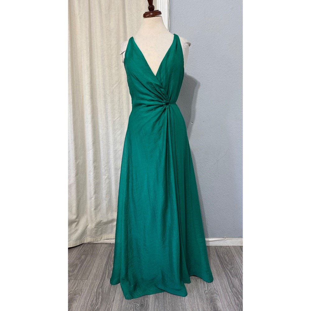 Rubber Ducky Emerald Green Tencel Blend V-Neck Twist‎ Waist Maxi Gown Dress Sz M